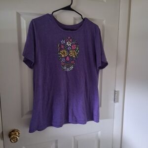 Purple Floral Skull Short Sleeve Tee